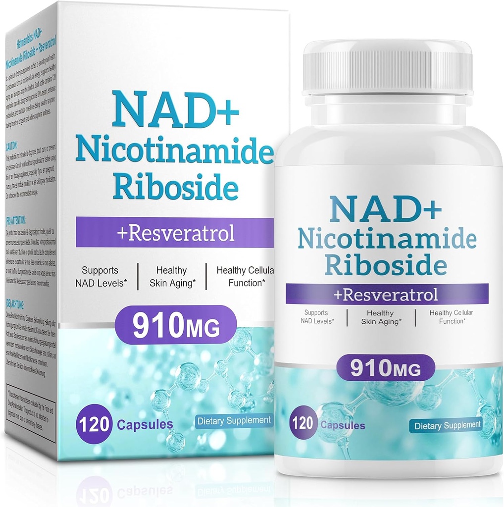 NAD Supplemento per uomini e donne - Liposomal Nicotinamide Riboside, Quercetin, NAD+ Integratore con Resveratrolo 910mg - Supporta il muscolo, il cervello, l'energia, 120 capsule