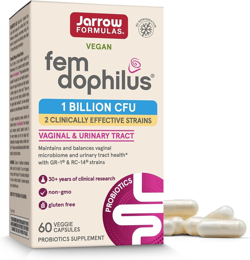 Jarrow Formulas Fem-Dophilus - 1 miliardo di organismi per servire - 60 capsule vegetali - Probiotico femminile - Salute del tratto urinario - Fino a 60 Serve