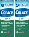 Colace 2-in-1 Sgabello Softener Plus Stimolant Lassativo per Gentle Efficace costipazione Rilievo, Docusate Sodio Plus Sennosides, 60 Conteggio (Pack of 2)