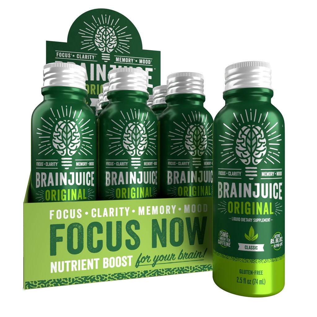 Fernjuice Focus & Energy Drink Shots, Nootropics with Alpha GPC, B Vitamins & Organic Green Tea Caffeine, Supporta Focus, Memoria & Clarity, Non-GMO, Gluten Free, Classic, 2.5 fl oz, 12 Pack