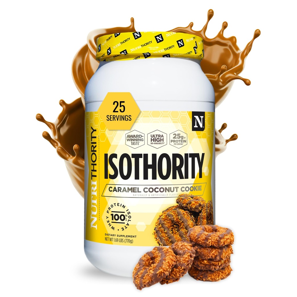 Isothority Whey Protein Isolate, Caramel Coconut Cookie, 2 lb - Ultra assorbente Aminoacidi a catena ramificata (BCAA) Polvere con 25g Per Serving, Carb basso - costruire muscolo e accelerare il recupero