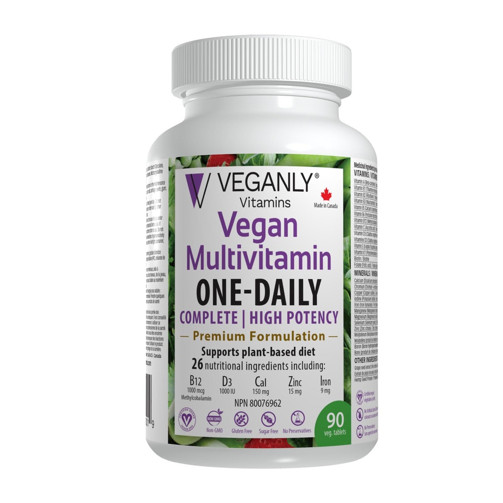 Vegan Multivitamin One-Daily, (90 Tavole Veg). Supporto nutrizionale completo per diete vegetali, vegane o vegetariane. 26 Essentials con alta potenza in B12 & D3.