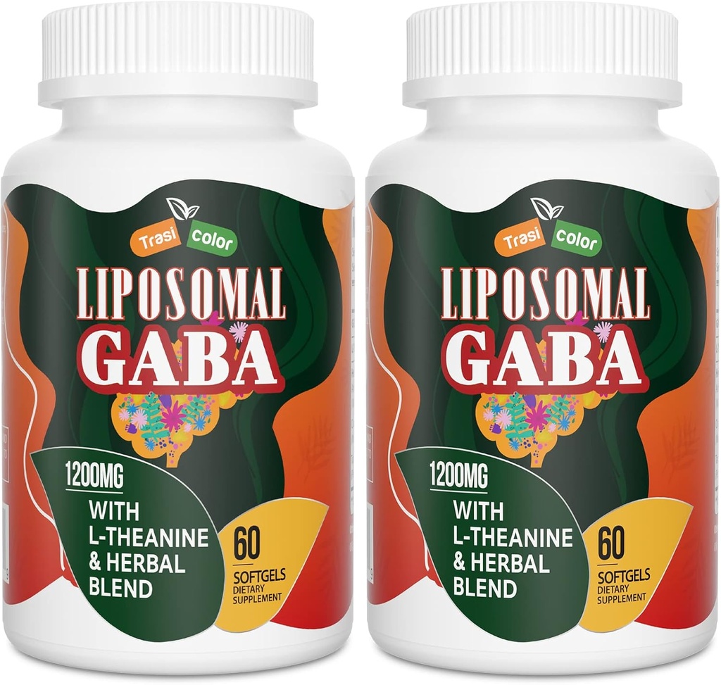 Liposomal GABA con L-teanina Supplementi 1200mg - High Absorption GABA Complex con Ashwagandha, Camomilla, Tart Cherry Herbal Supplements for Men and Women, 120 Softgels