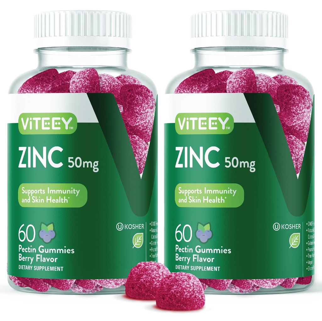 VITEEY Zinc Gummies per uomini e donne - Integratori di zinco 50mg - Immune Boost & Skin Health - Vegan, Gluten Free - 120 Count
