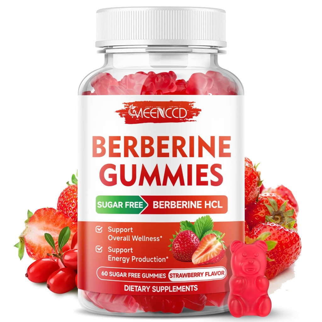 Gummie di Berberina con Ceylon Cinnamon 1500mg Alto potere Berberina HCL supplemento per il supporto immunitario, senza zucchero, Vegan, aroma di fragola, 60 Conte