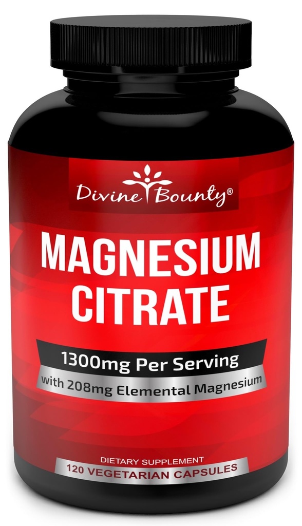 Pure Magnesio Citrato Capsule - 1300mg Magnesio Supplemento con Magnesio Elementale - 120 Capsule Vegetariani