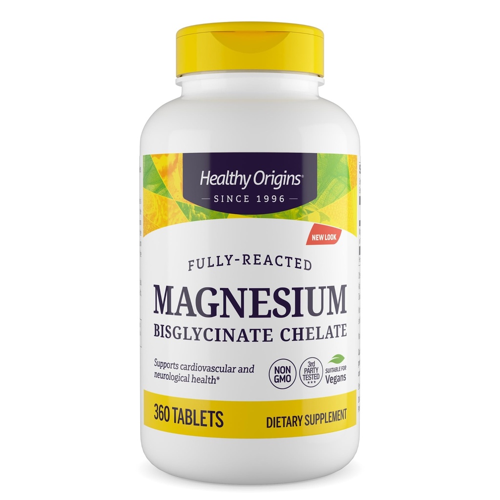 Sani Origini Magnesio Bisglycinate Chelato (non OGM, senza glutine, supporto cardiovascolare, supporto Bone, supporto neurologico, Vegan), 360 compresse