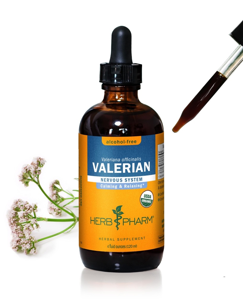 Estratto di liquido di radice di valeriana certificata di erbe Pharm per il rilassamento e il sonno riposante, glicerite senza alcool, 4 oncia