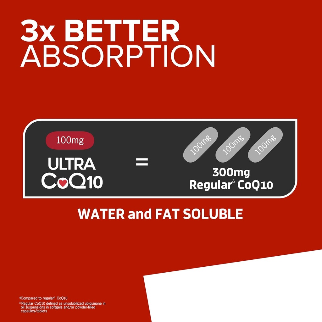 Qunol CoQ10 100mg Softgels Ultra 3X Migliore assorbimento Coenzyme Q10 Supplementi - Supplemento antiossidante per la produzione vascolare e di salute e di energia del cuore - 2 mesi di alimentazione - 60 conteggio (pacchetto di 2)