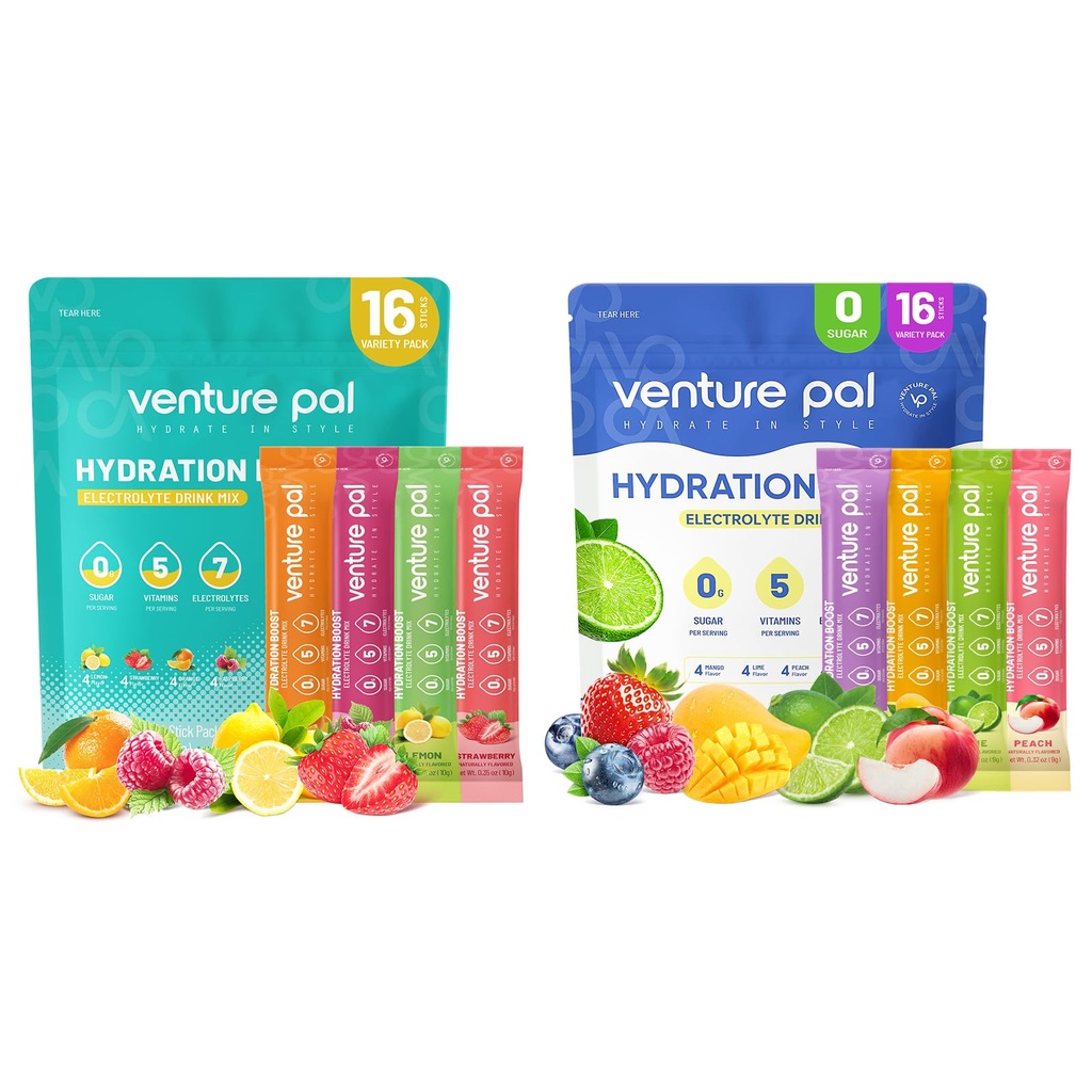 Imballaggio della polvere dell'elettrolita senza zucchero di Venture Pal - Liquid Daily IV miscela di bevanda per l'idratazione rapida e il recupero del partito | 5 vitamine & 7 elettroliti| Keto Friendly | Non OGM | Vegan certificato | 16 Sticks