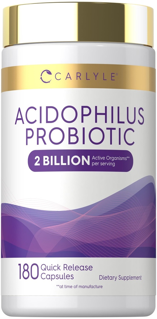 Carlyle Acidophilus Probiotic per la salute digestiva delle donne e degli uomini | 2 miliardi di CFU | 180 capsule di rilascio rapido | Non-OGM & Gluten Free