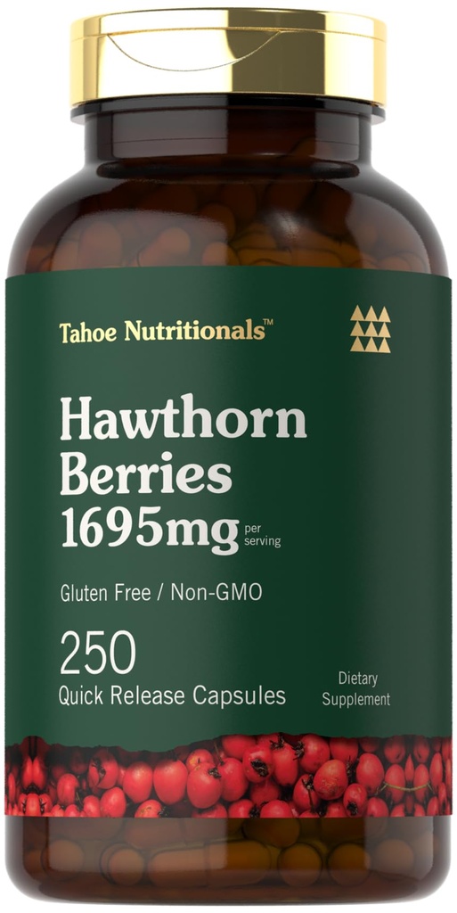 Tahoe Nutritionals Hawthorn Berry Capsule | 1695mg per Serving | 250 Count | Estratto supplemento per le donne e gli uomini | Non OGM, Estratto senza glutine