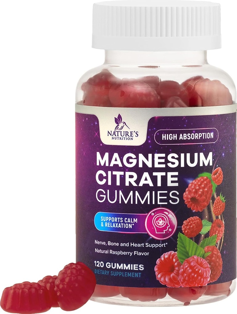 Magnesio Citrato Gummies Supplemento - Alto assorbimento, Vegan Magnesio Gummy Supplemento per adulti e bambini, Magnesio Citrato Integratori per muscolo, Nerve, Bone e supporto cardiaco - 120 Gummies