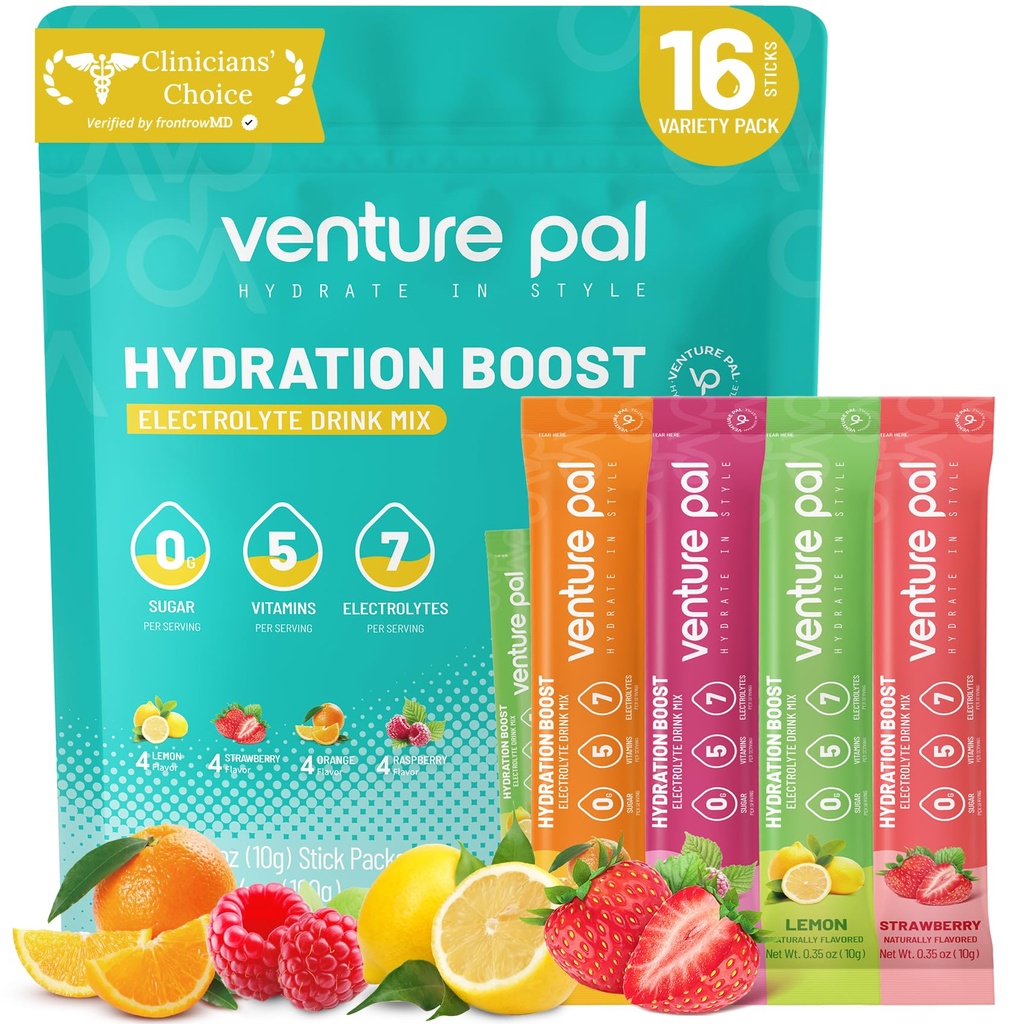 Imballaggio della polvere dell'elettrolita senza zucchero di Venture Pal - Liquid Daily IV miscela di bevanda per l'idratazione rapida e il recupero del partito | 5 vitamine & 7 elettroliti| Keto Friendly | Non OGM | Vegan certificato | 16 Sticks