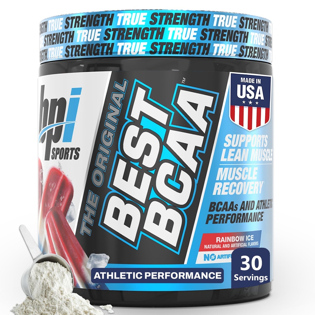 BPI Sports Best BCAA Powder - Supporto per il recupero del muscolo - Aminoacidi a catena ramificata | Blocchi di costruzione di proteine e muscoli - Post Workout Recovery – Hydration – Rainbow Ice, 30 Servings