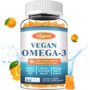 Omega-3 Gummies Potente Algae Omega Source, Boost cervello, occhio e funzione immunitaria, con DHA e EPA Vegan & Sugar Free, Arancione Flavor, 60 Conte
