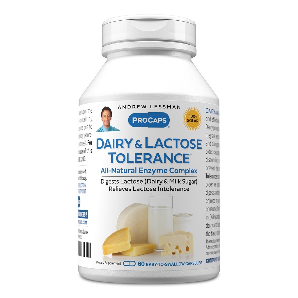 ANDREW LESSMAN Latticini e Tolleranza al Lattosio 60 capsule - Migliora la digestione naturale di latticini e lattosio. Mild, Powerful, All-Natural Enzymes aiutano a evitare i disagi GI nella digestione. Nessun Additivo