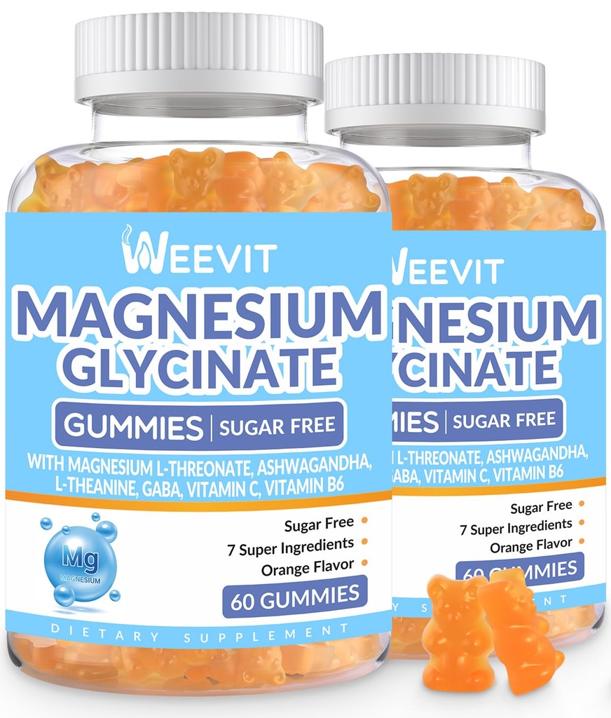 Gummie di magnesio senza zucchero con L-Threonate, Integratori di magnesio per le donne e gli uomini con Ashwagandha, L-teanina, GABA, vitamina C, B6