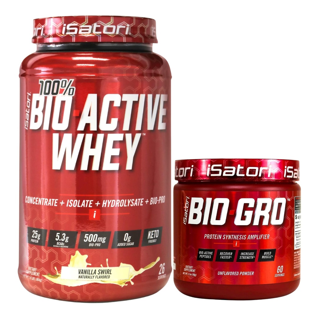 iSatori Bio-GRO Vanilla Ice Cream (60 Serve) & Bio-Active Whey Protein Powder Unflavored (30 Serve)