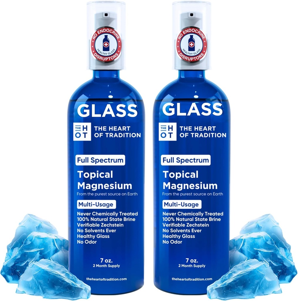 Olio di Magnesio Topical Spray Bottiglia di vetro da Antico Zechstein Mare e Trace Mineral 7 floz - Transdermal Pure Magnesium Spray Olio per Piedi, Rilassamento muscolare, Gambe, Sonno e Salute complessiva