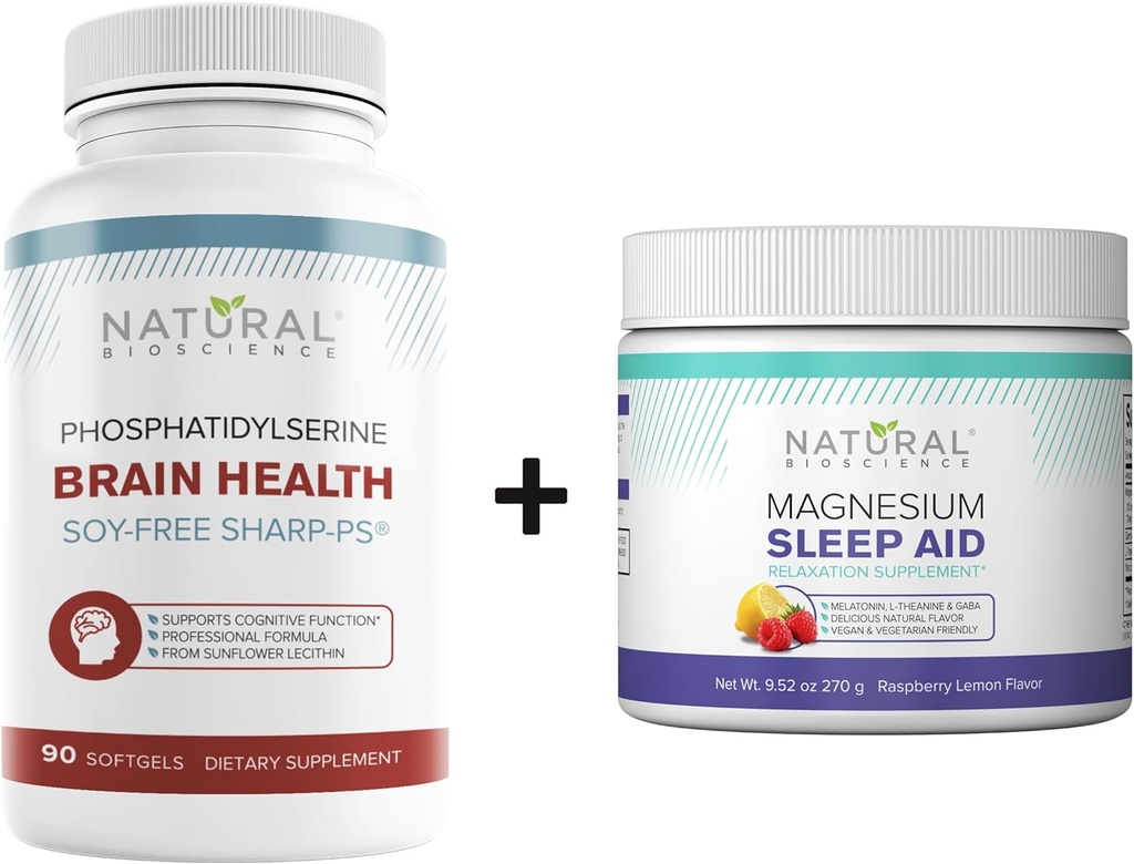 BioScience naturale Soy-Free Phosphatidylserine 100mg & Magnesium Sleep Powder Supplement Bundle - Ultimate Brain Health & Relax Support