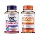 Probiotici benessere per le donne 100 miliardi di CFU con Prebiotici, Enzimi digestivi + Vitamina Liposomica C Capsule ad alto assorbimento, Integratore di acido ascorbico Bundle
