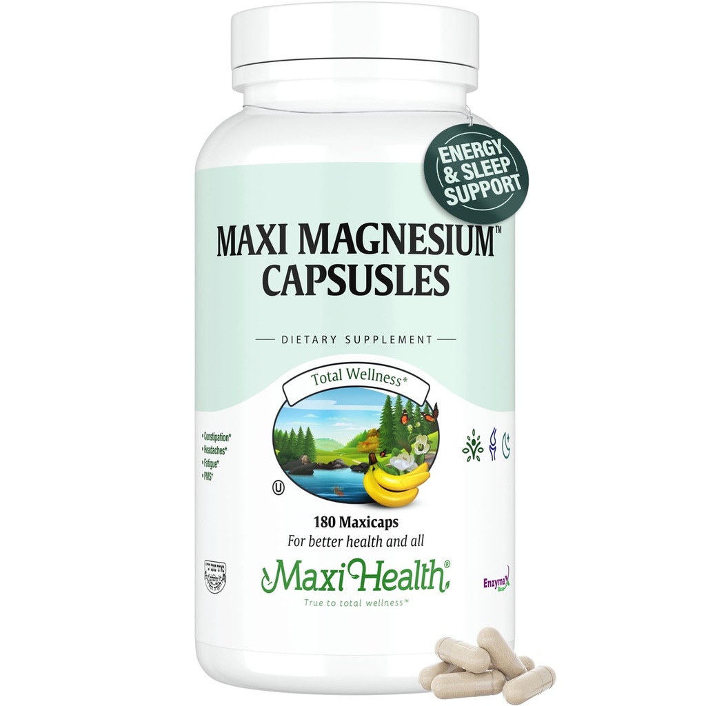 Magnesio Capsule - Produzione Energetica - Muscle & Nerve Health - Bone Support - Magnesio Supplemento da Magnesio Ossido, Magnesio Glycinate Chelato e Magnesio Citrato - 180 Contare da Maxi Salute