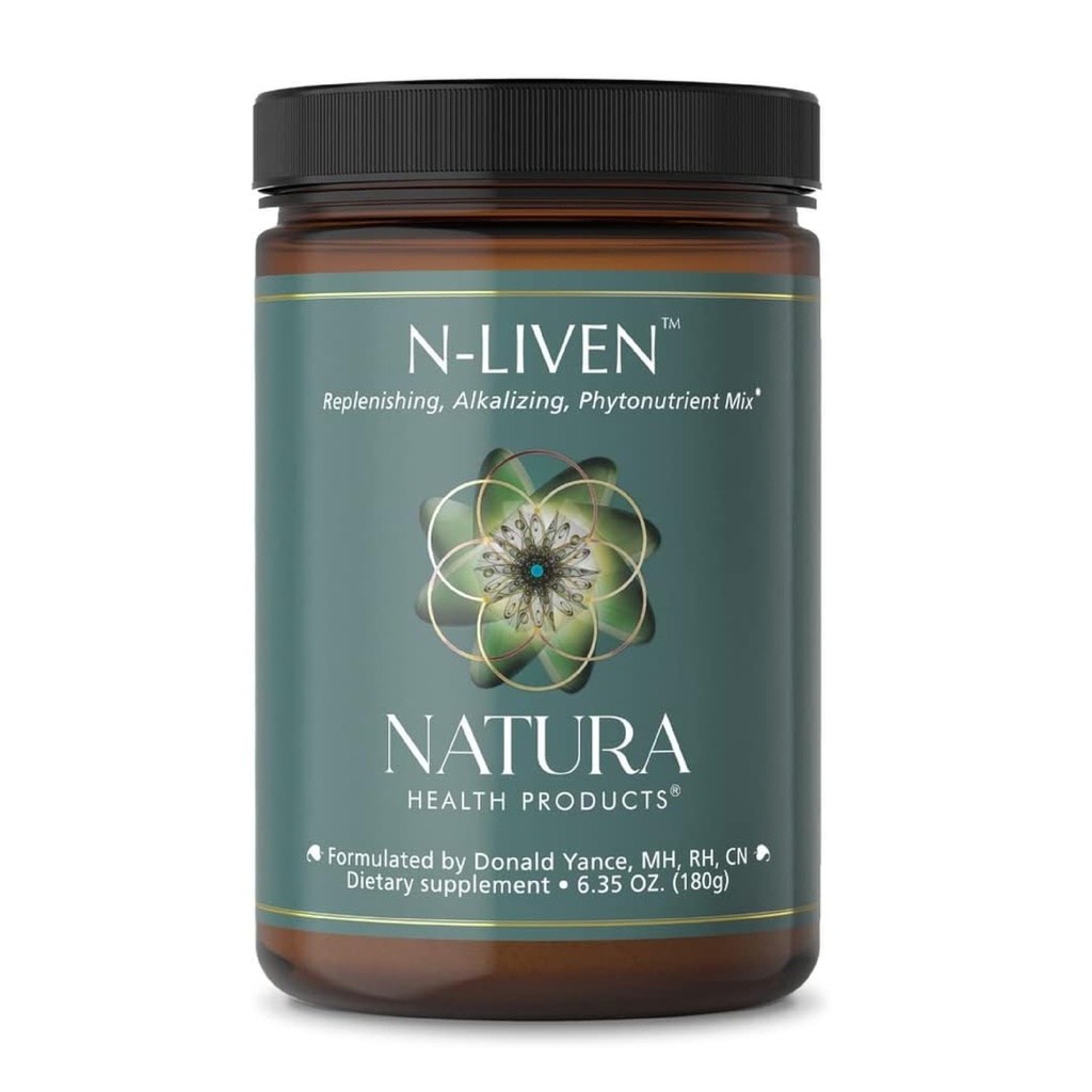 Natura Health Products N-liven Supplement - Organic Superfood Greens Powder Drink - Compreso Spirulina & Chlorophyll - Premier Blend of Barley Grass, Kale, Spinach, Goji Berry, Raspberry (180 Grammi)