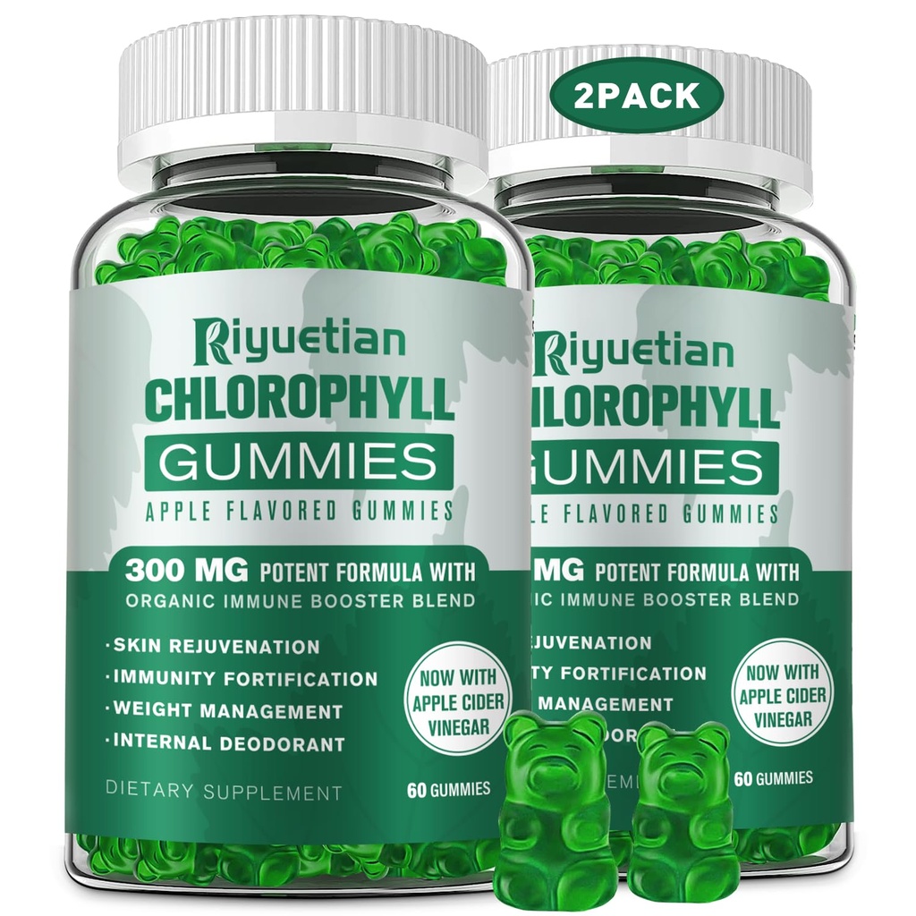 Zucchero senza clorofilla Gummies - con non filtrato ACV & Vitamina C pivotB12 - Energy Boost, Immune & Digestion Support, Deodorante naturale, Cura della pelle - Vegan, Non OGM - 120 Gummies