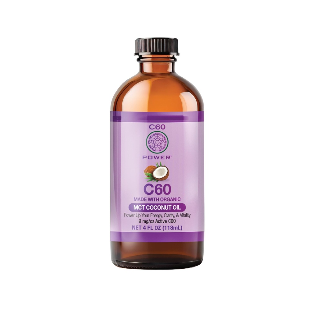 C60 Power C60 in olio di cocco MCT organico - supporto benessere naturale per uomini e donne, 99,99% puro carbonio Fullerenes, promuove energia, Clarity mentale, & Stamina - 4 fl oz Bottiglia