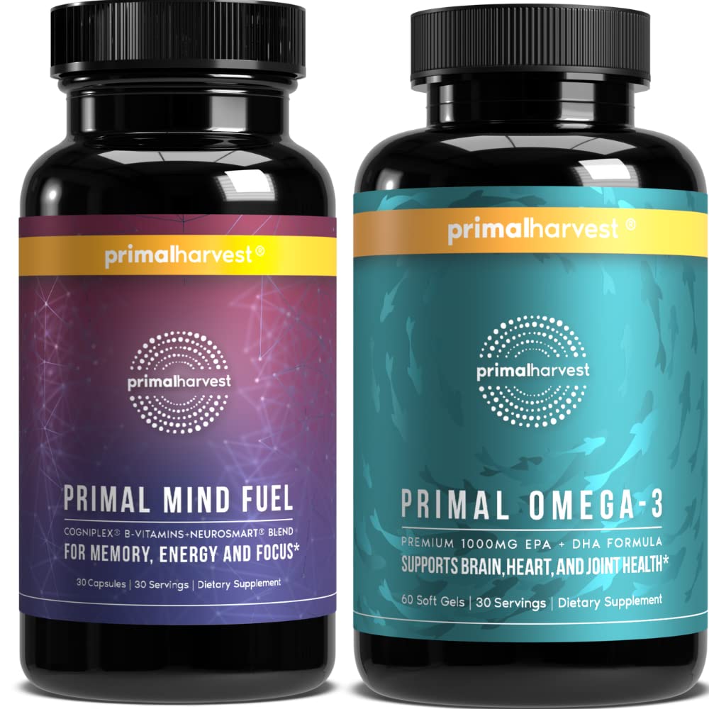 Primal Harvest Mind Fuel & Omega 3 Integratori per le donne e gli uomini Fish Oil Capsule e Mind Fuel Brain Booster Pills Bundle