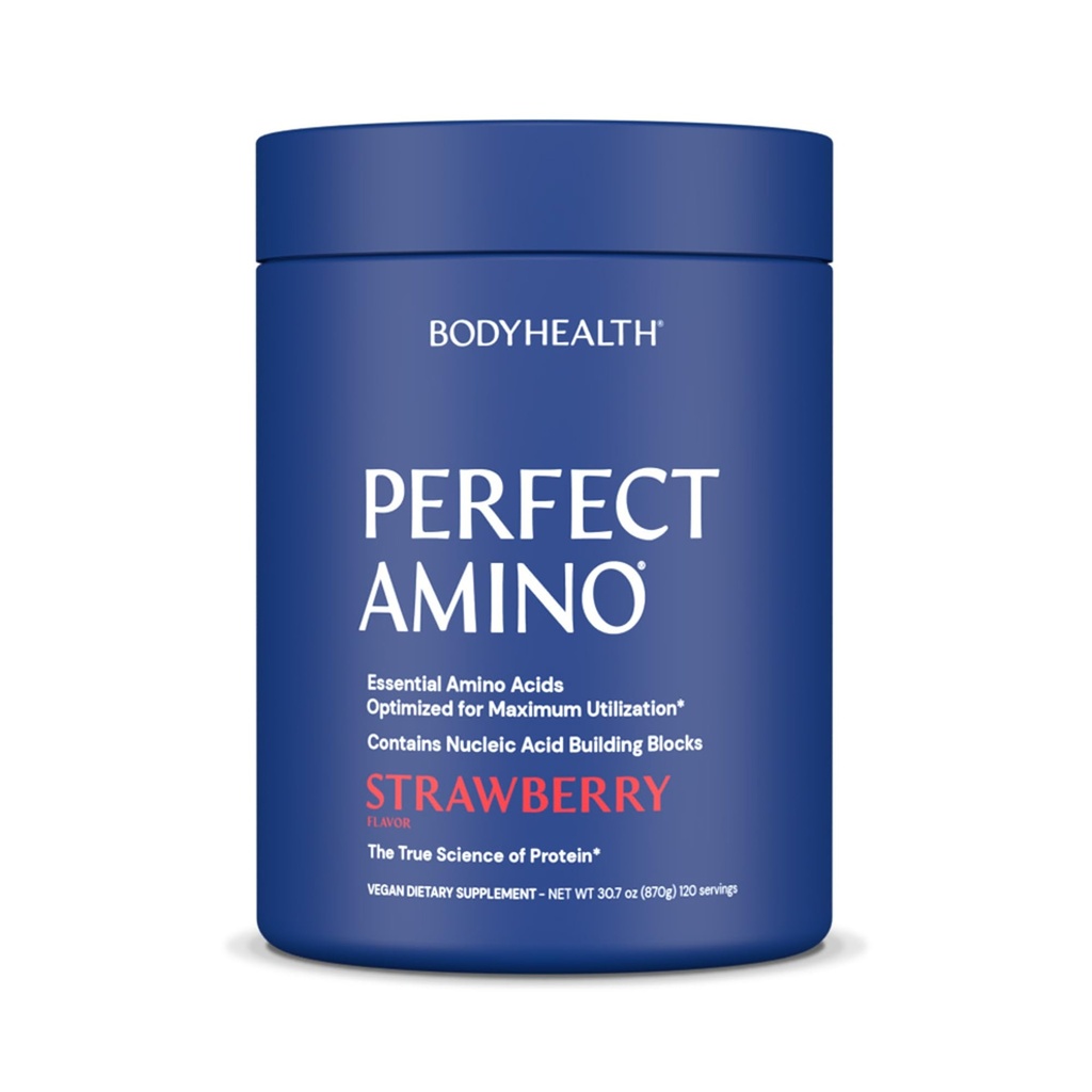 BodyHealth PerfectAmino Powder - BCAA e EAA Polvere per pre e post allenamento - Aminoacido Energy Drink per gli uomini e le donne per sostenere muscolare magra e recupero - fragola - 120 Serve
