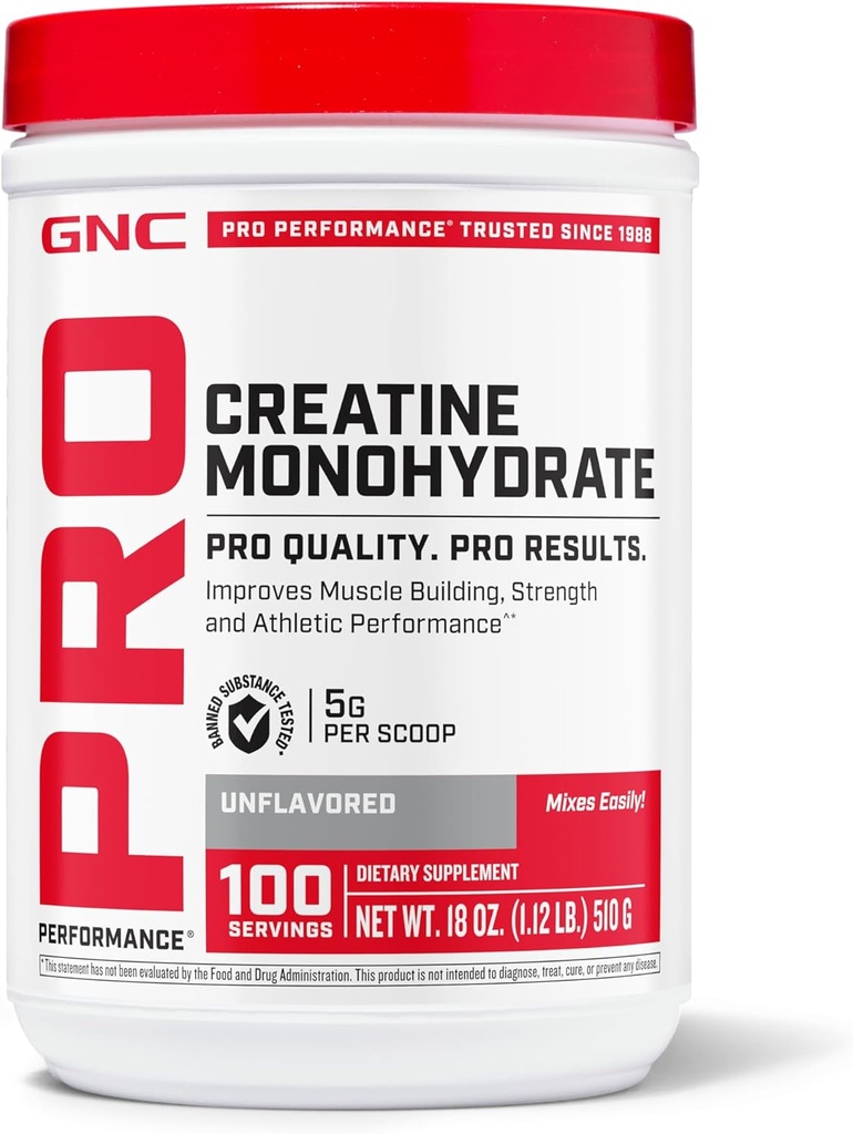 GNC Pro Performance Creatina Monoidrato Polvere per le donne e gli uomini, 5g Creatina Per Serving, Muscle Building, Produzione di energia, Endurance, Performance, 100 Serve