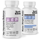 Youth & Tonic PMS & Menopause Bloating Relief Duo – Supporto per Puffiness, Equilibrio ormonale & Fluid Retention – Il suo bilanciamento dell'ormone + Peso dell'acqua Away erbe naturali per le donne, 90 capsule