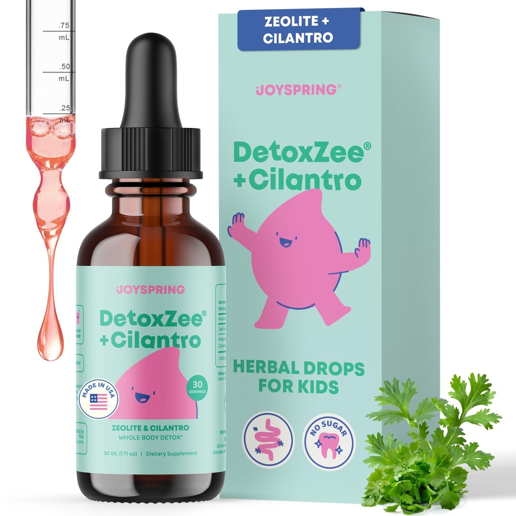 JoySpring DetoxZee Cilantro Gocce per bambini - Supporto Detox naturale con estratto di Zeolite & Cilantro - Detergente per bambini e bambini - Detox liquido Kid-Friendly, 30 Serve