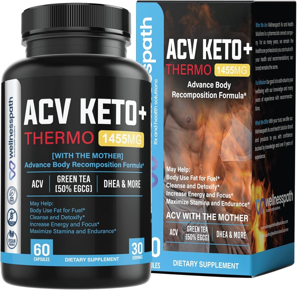 ACV Keto Integratori, madri Aceto di sidro di mele (1455 Mg) Pillole per il Metabolismo e il supporto petite, THERMO ACV Keto Pillole per la perdita di peso e il grasso di pancia, Adulto capsule dimagrante per gli uomini delle donne