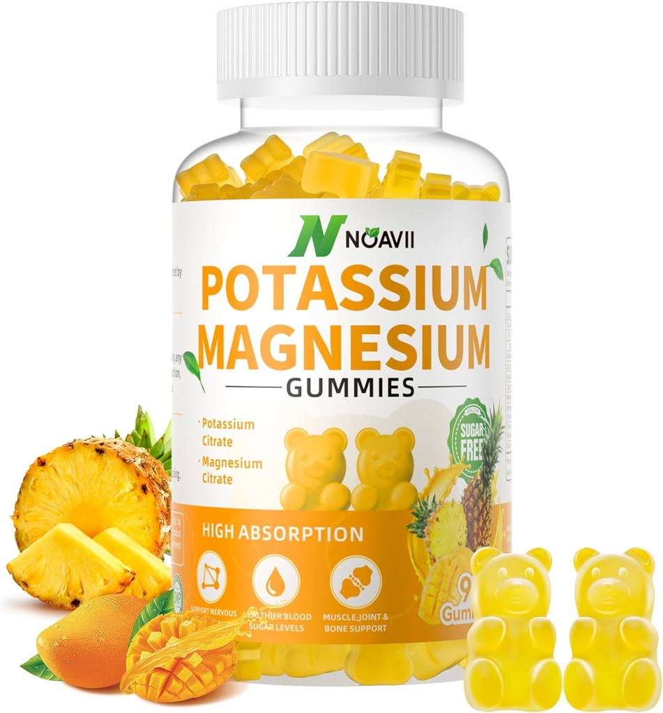 Gummie di Magnesio di Potassio, Gummie di Magnesio di Nuova formula calma, Integratori di pancia masticabili per Gambe &amp; Muscolo, Aroma di ananas 90 Conte