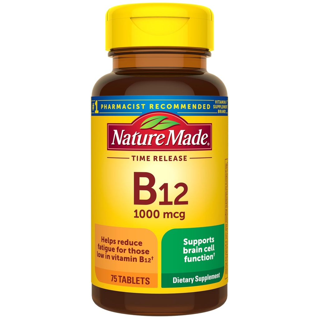 Vitamina B12 1000 mcg, Supplemento dietetico per il supporto del metabolismo energetico, 75 Tabelle di rilascio del tempo, alimentazione di 75 giorni