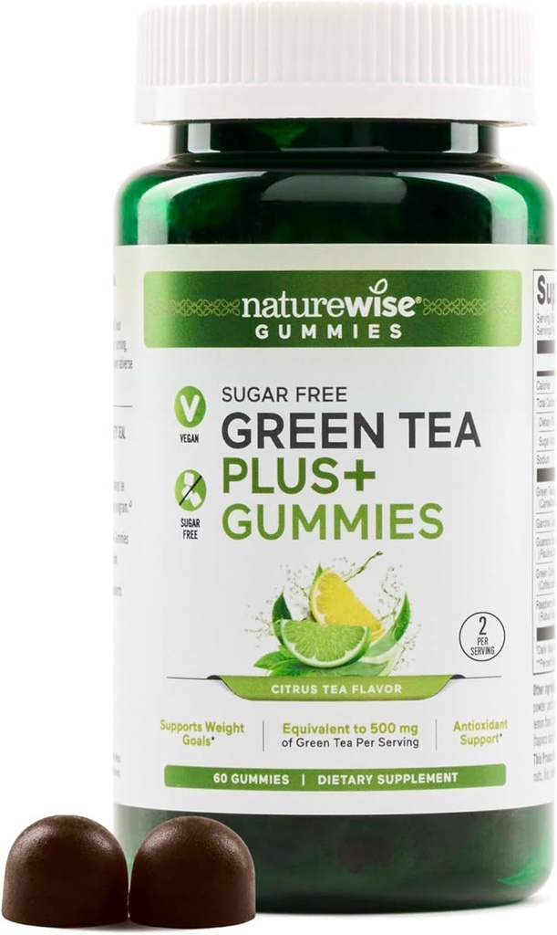 NatureWise Green Tea Gummies - Keto, Sugar Free - Supporta gli obiettivi di fitness per le donne e gli uomini - 500mg Green Tea + lampone chetoni, Garcinia Cambogia - Vegan, No Gluten - 60 Count[1-Month alimentazione]