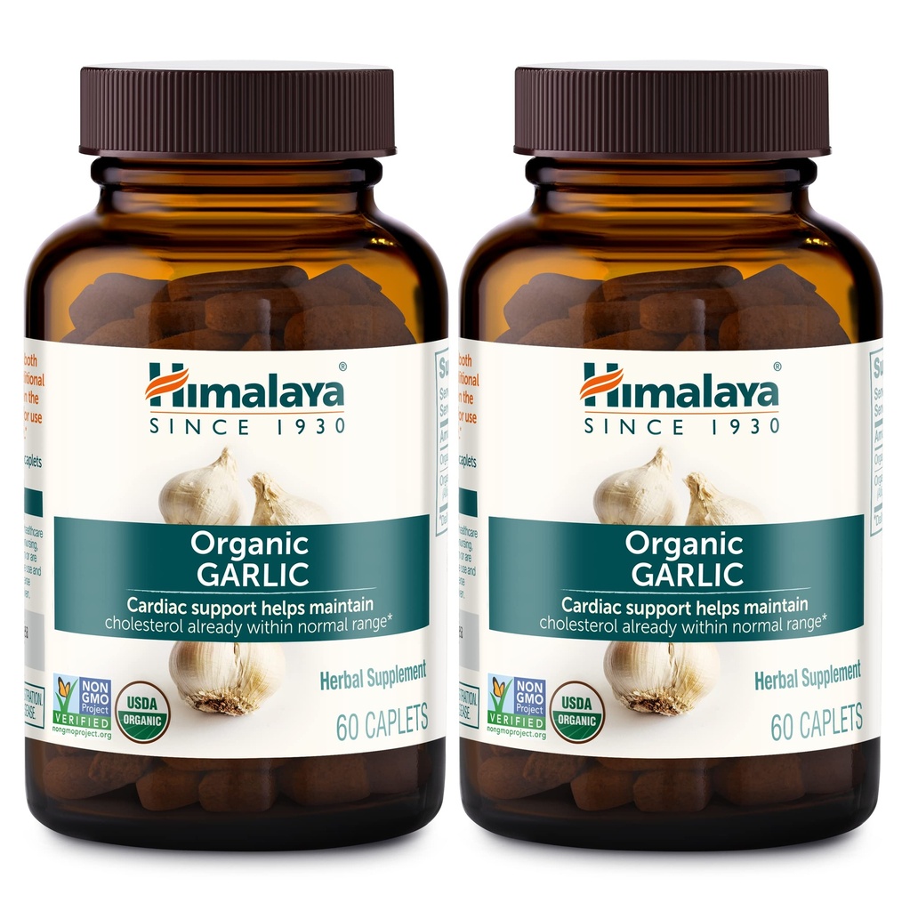 Himalaya Organic Garlic, Per Metabolismo Lipide e Supporto Immune, 1.400 mg, 60 Caplets, 1 mese di fornitura, 2 Pack