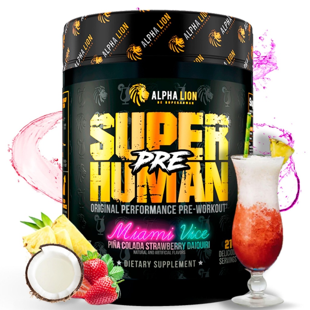 ALPHA LION Superhuman Pre Workout Powder, Beta Alanine, L-Taurine & Tri-Source Caffeina per l'energia e messa a fuoco sostenibili, Nitric Oxide & Citrulline per pompa (21 Serve, Miami Vice)