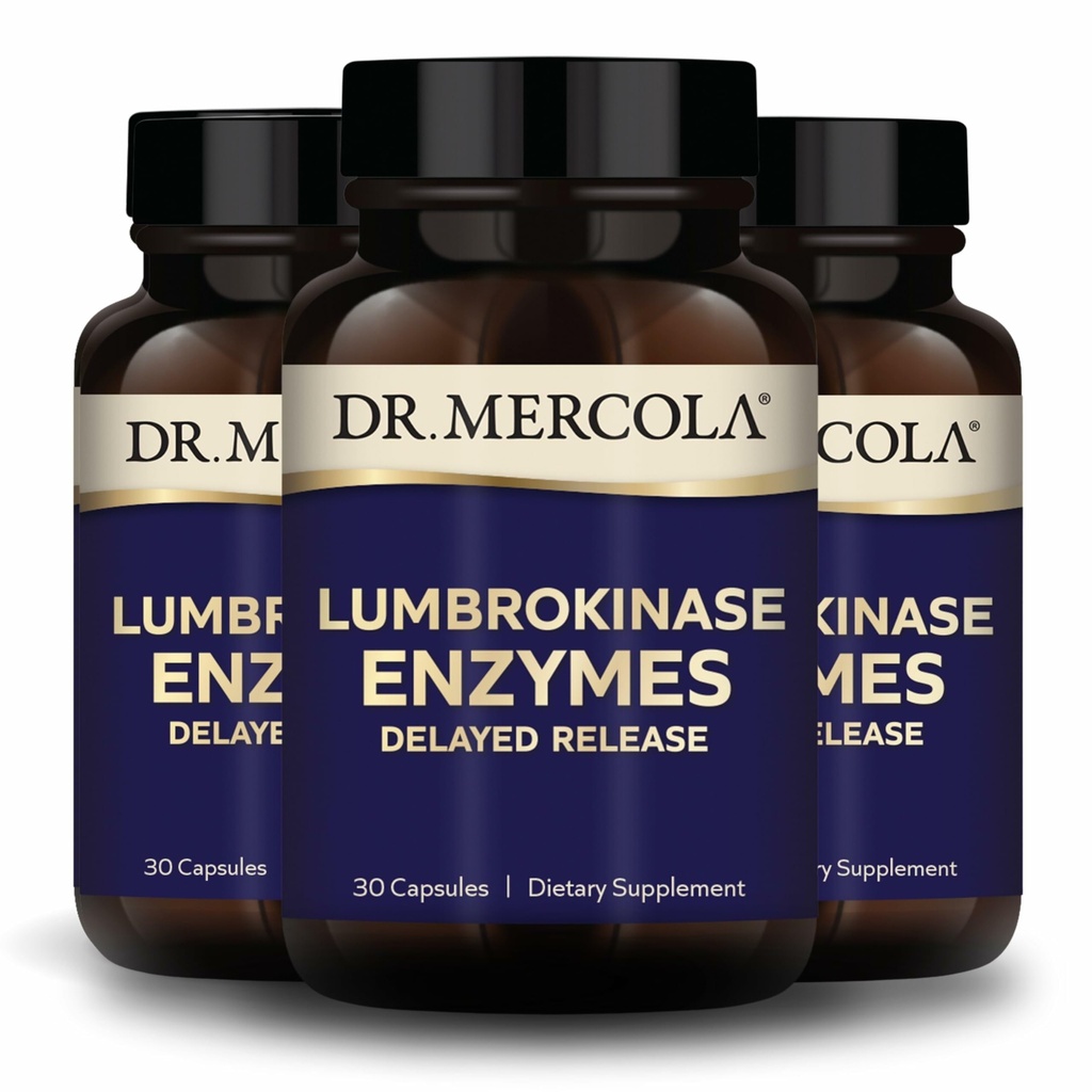 Dr. Mercola Lumbrokinase Enzymes - Delayed Release Formula - Integratore alimentare per il supporto cardiovascolare e energetico - Non OGM, Gluten-Free & Soy-Free - 30 Capsule (30 Serve), 3 Pack