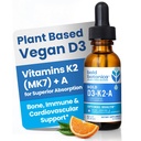 Bold Botanica D3-K2-A, Liquid Vitamin Complex, Vegan D3 da Alghe Biologiche con Vitamina K2 (MK7) e A per Supporto Immune, Natural Orange Flavor, Tastes Delicious, 1 FL OZ. (30mL)
