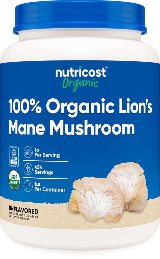 Nutricost Organic Lion's Mane Mushroom Powder 1LB - Certificato USDA Organic