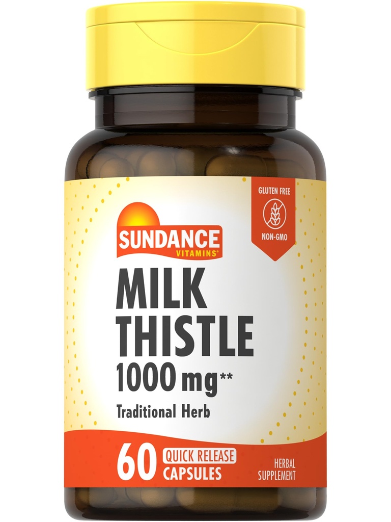 Sundance Milk Thistle 1000mg | 60 capsule di rilascio rapido | Integratore di erbe tradizionale | Formula non OGM e senza glutine