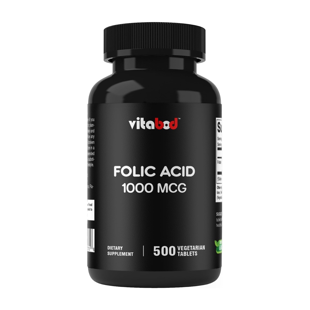 Acido folico 1 mg (1000 mcg) (Vitamina B9) - 500 compresse vegetariane - una vitamina prenatale e postnatale essenziale