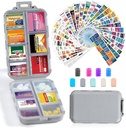 14 Grids Travel Pill Organizer Box con 415-Pcs Medicine Name Etichette - Pocket Daily Pharmacy Case Container - Travel Farmaco Kit Dispenser per Fish Oil Vitamin Supplement Storage - Grigio