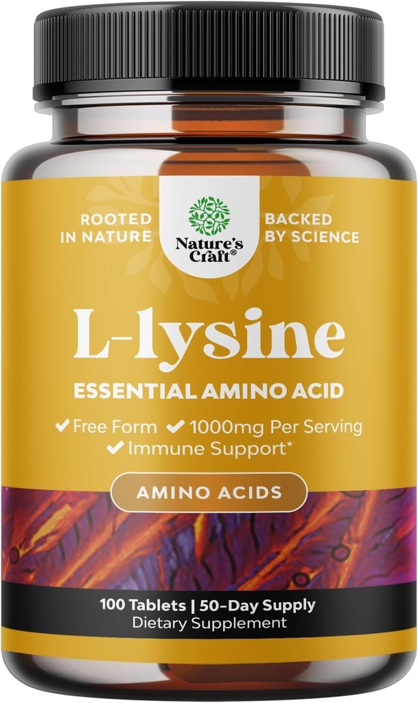 Naturals Craft L-Lysine Free Form Capsule - Integratore L-Lysine ad alta resistenza per la salute degli occhi La sintesi e il supporto immunitario - Aminoacido essenziale - 1000mg per Serving - 100 Count