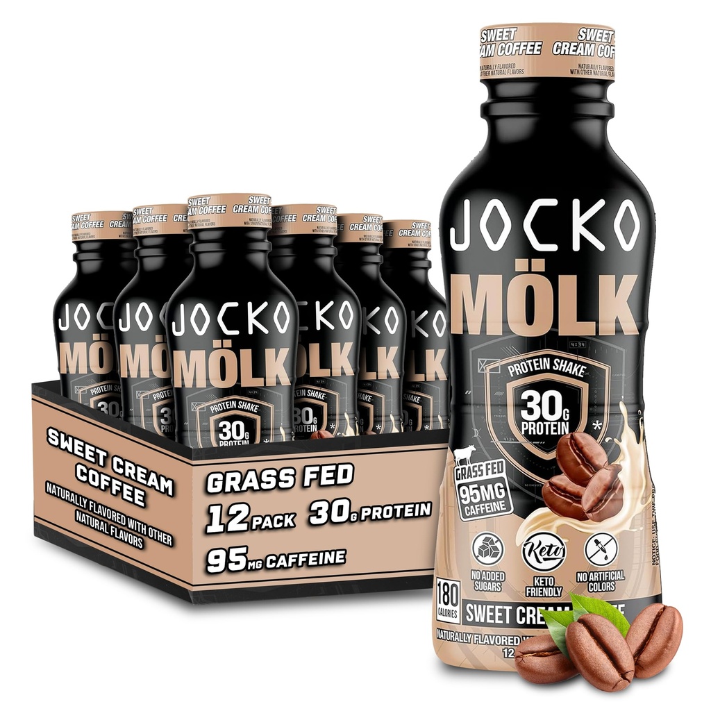 Jocko Fuel Mölk 30g Grass Fed Protein Shakes - No Aggiunto Zucchero Protein Drinks KETO Friendly - Pronto a bere 12 FL Oz (Pack of 12) Dolce Crema Caffè