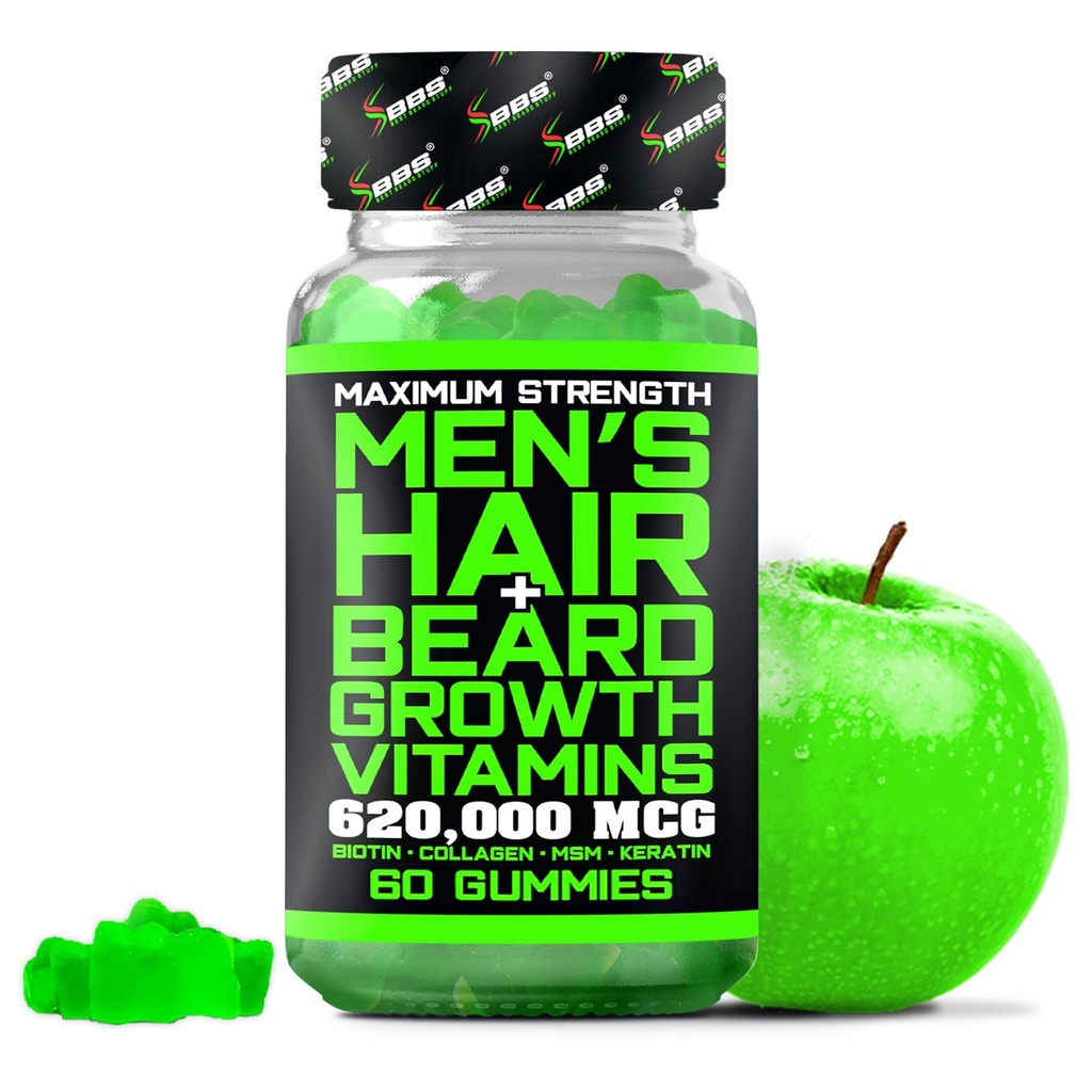 Best Beard Stuff Beard Vitamine di crescita - Biotin Gummies per Beard & Hair Growth – Massima resistenza 620.000mcg Biotina con Collagen, MSM, Keratin & Bamboo Extract